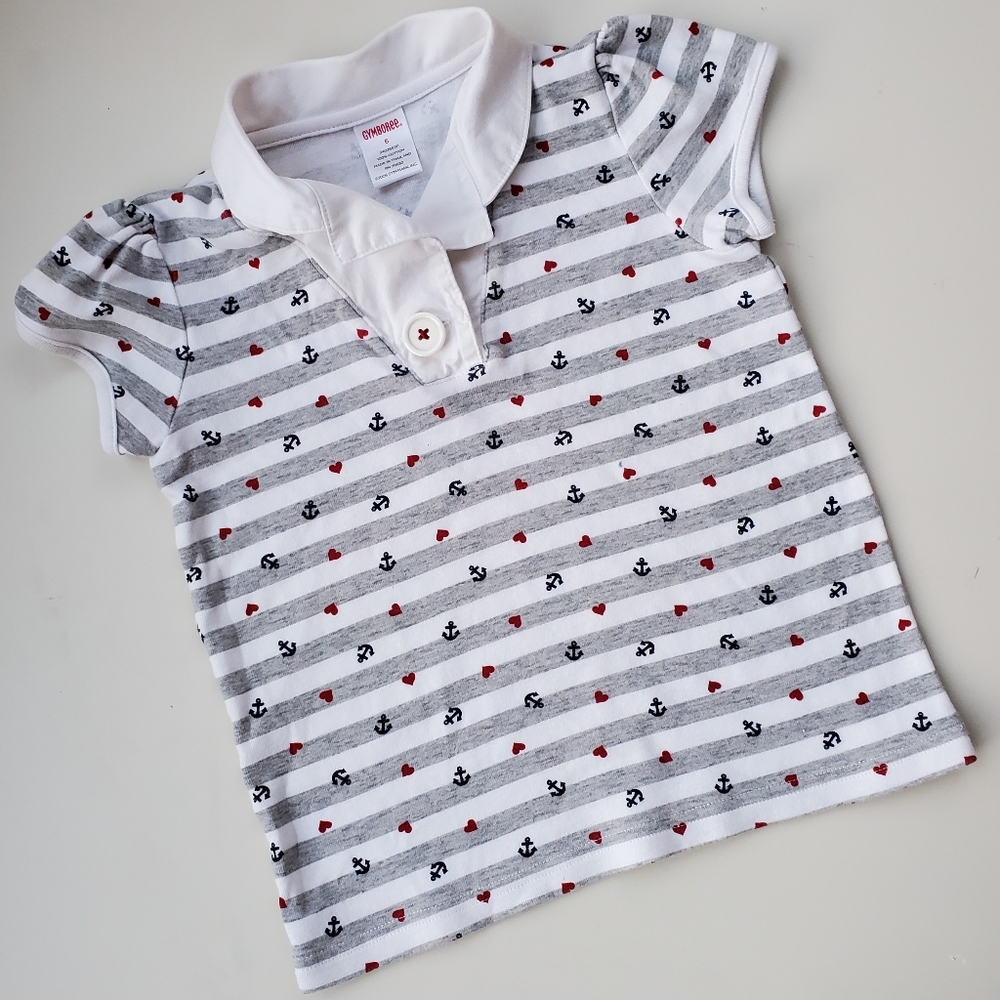 Gymboree Bon Voyage Nautical striped Top white collar anchor sailing